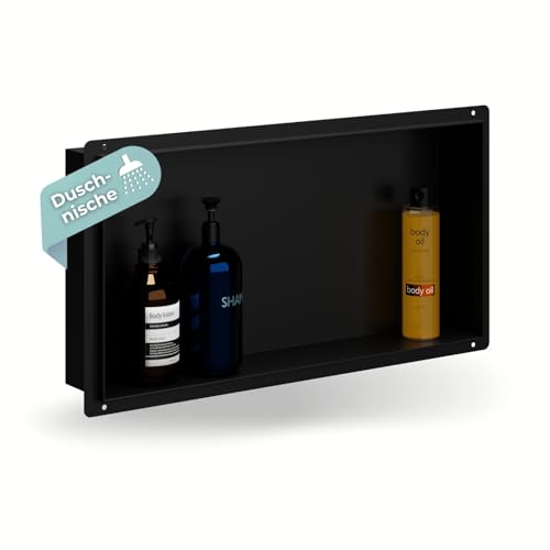 HAGO24 DIY Duschnische 60x30cm I Wandnische Dusche aus Edelstahl I einbaubare Duschablage in schwarz I rahmenlose Badezimmer Aufbewahrung I Duschnische selber bauen mit 100% Dichtheit von HAGO