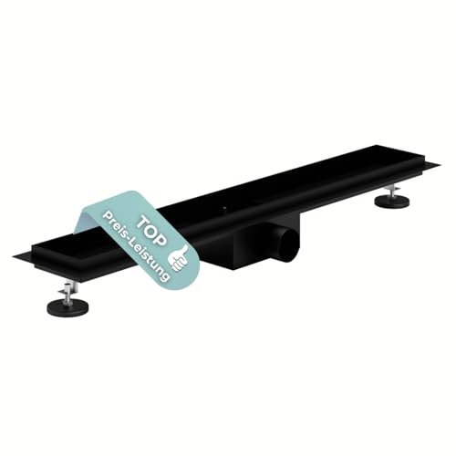 HAGO24 Duschrinne in Schwarz I 60 cm I 2in1 Bodenablauf Dusche aus Edelstahl I Hochwertige Ablaufrinne Dusche mit Haarsieb I Duschrinne befliesbar & individuell anpassbar I Stilvoller Duschablauf von HAGO