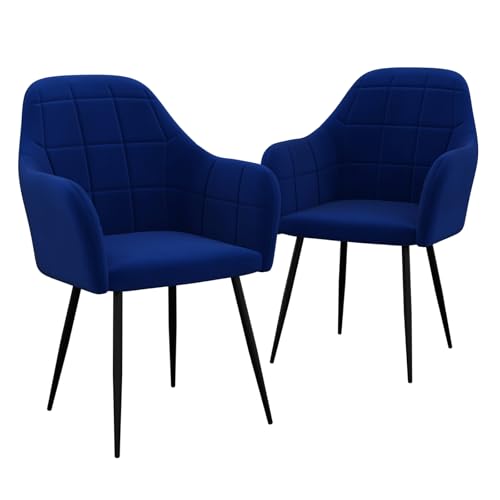 HAGO24 | Esszimmerstühle Sessel 2er Set | Blau | Retro-Design | Armlehnen | Microfaser Samtbezug | Metallfüße | Polsterstuhl | komfortable Polsterung von HAGO