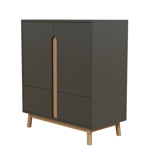 HAGO24 | Kommode 80x86x40cm | Mattgrün | Kiefernholzfüße | MDF Korpus | 4 Fächer | Schrank | Stauraum | Sideboard | Wohnzimmerschrank | Modernes Design von HAGO