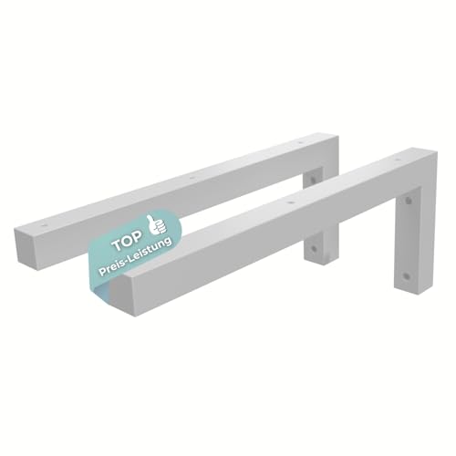 HAGO24 Wandhalterung Regal 2er Set in weiß I 400x150mm I hochwertige DIY Regalhalterung I Waschtisch Halterung aus Stahl I Wandregal Halterung zur individuellen Gestaltung I robustes L-Winkel Regal von HAGO