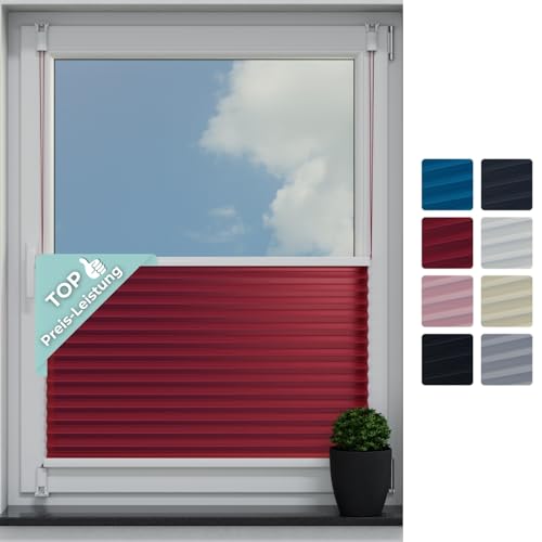 HAGO24 Klemmfix-Plisee in Burgunderrot I 75x200cm I Klemmrollos für Fenster ohne Bohren I UV-beständiges Klemm-Rollo für Tür I Perfekter Sicht- & Sonnenschutz für Schlafzimmer & Badezimmer von HAGO