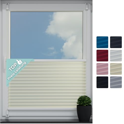 HAGO24 Klemmfix-Plisee in Creme I 100x150cm I Klemmrollos für Fenster ohne Bohren I UV-beständiges Klemm-Rollo für Tür I Perfekter Sicht- & Sonnenschutz für Schlafzimmer & Badezimmer von HAGO