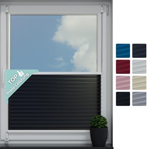 HAGO24 Klemmfix-Plisee in Schwarz I 45x100cm I Klemmrollos für Fenster ohne Bohren I UV-beständiges Klemm-Rollo für Tür I Perfekter Sicht- & Sonnenschutz für Schlafzimmer & Badezimmer von HAGO