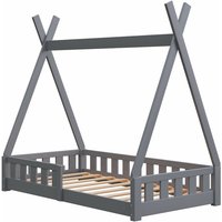 Montessori Kinderbett 140x70cm grau Tipi Spielbett Zeltform Holz bodentief Rausfallschutz - Grau von HAGO