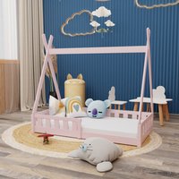 Montessori Kinderbett 140x70cm rosa Tipi Spielbett Zeltform Holz bodentief Rausfallschutz - Rosa von HAGO