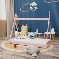 Montessori Kinderbett 160x80cm rosa Tipi Spielbett Zeltform Holz bodentief mit Lattenrost - Rosa von HAGO