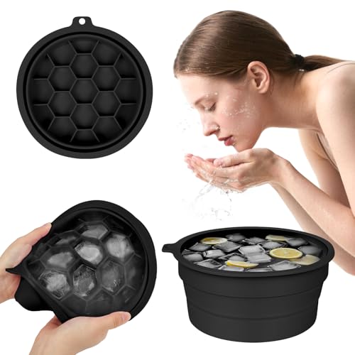 HAGOT Face Ice Bath Bowl, Silicone Ice Facial Folding Washbasin, Portable Washing Basin, Foldable Ice Bath Artifact, Face Ice Bath Water Chiller, for Soothe Skin, Pore Shrinking, Schwarz von HAGOT