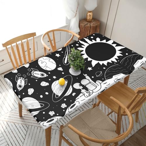 Astronaut Tischdecke, quadratisch, wasserdicht, schmutzabweisend, Polyestergewebe, waschbar, für drinnen und draußen, Party, Esstisch, 1,5 m von HAHAFU