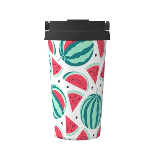 Fruits Wassermelone Edelstahl Isolierte Kaffeetasse mit Full Wrap Print-304/201 Doppelwandig, auslaufsicher, versteckter Griff, Reisebecher von HAHAFU