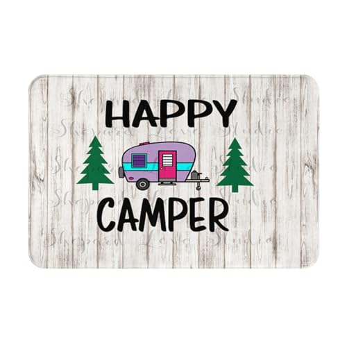 HAHAFU Fußmatte "Happy Camper", innen außen, 40 x 60 cm, bedruckt, waschbar, rutschfest, saugfähig, Eingangsteppich, Bodenmatte von HAHAFU