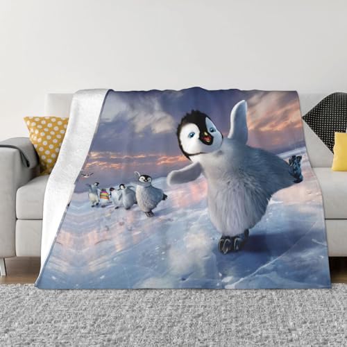 HAHAFU Happy Pinguin Personalisierte Decke, bedruckt, warm, weich, bequem, Flanell-Überwurfdecke für Bett, Sofa von HAHAFU