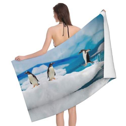 HAHAFU Pinguin personalisierbares Badetuch, schnell trocknend, bedruckt, weiche Mikrofaser, saugfähig, Badetücher, Strandtuch, Handtuch von HAHAFU
