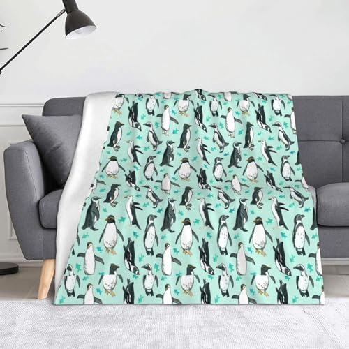 HAHAFU Süße Pinguin-Decke, warme Überwurfdecke, bedruckt, saugfähig, für Sofa, Bett, weiche Flanelldecke, 150 x 125 cm von HAHAFU