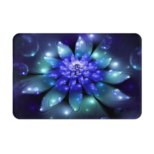 HAHAFU Waschbarer Teppich, Motiv: Blaue Blume, 40 x 60 cm, bedruckt, rutschfest, saugfähig, weiche Flanell-Fußmatte, Bodenmatte, innen und außen von HAHAFU