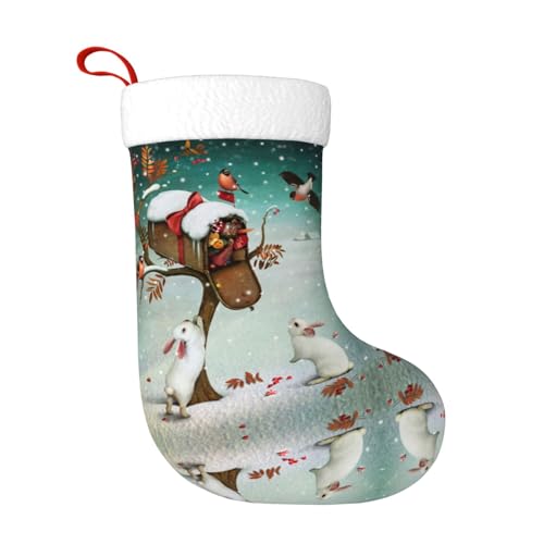 HAHAFU Weihnachtsstrumpf mit Hase, personalisierbar, groß, bedruckt, flauschig, hängende Socken für Weihnachtsdekorationen von HAHAFU