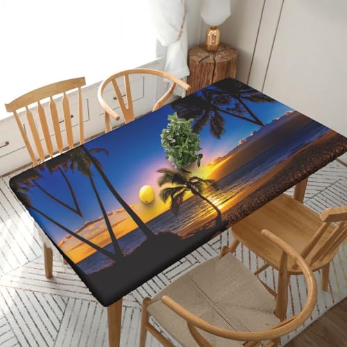 Hawaii Beach Tischdecke, quadratisch, wasserdicht, schmutzabweisend, Polyestergewebe, waschbar, für drinnen und draußen, Party, Esstisch, 152 cm von HAHAFU