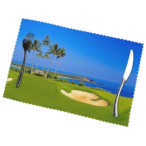 Platzsets für Golfplatz, 6 Stück, bedruckt, rutschfest, hitzebeständig, waschbar, langlebig von HAHAFU