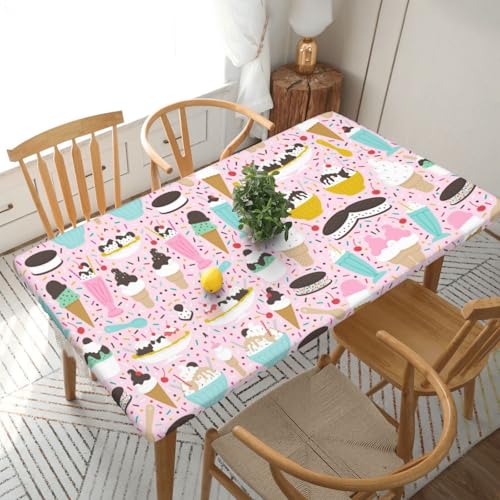 Sweet Ice Cream Tischdecke, quadratisch, wasserdicht, schmutzabweisend, Polyestergewebe, waschbar, für drinnen und draußen, Party, Esstisch, 152 cm von HAHAFU