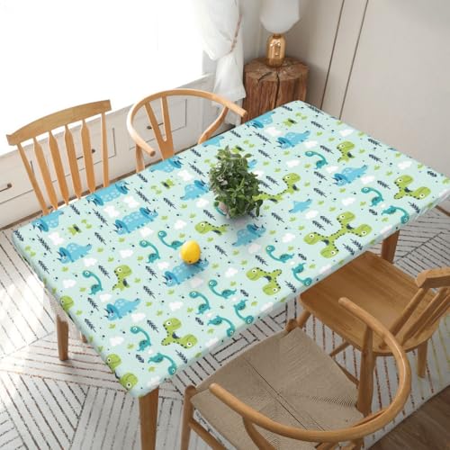 Tischdecke, Dinosaurier-Muster, quadratisch, wasserdicht, schmutzabweisend, Polyester, waschbar, für drinnen und draußen, Party, Esstisch, 1,5 m von HAHAFU