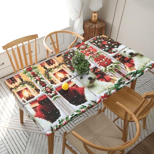 Tischdecke, Motiv: Weihnachtshund, quadratisch, wasserdicht, schmutzabweisend, Polyestergewebe, waschbar, für drinnen und draußen, Party, Esstisch, 1,5 m von HAHAFU