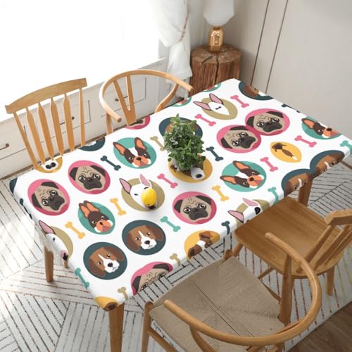 Tischdecke mit Hundemuster, quadratisch, wasserdicht, schmutzabweisend, Polyestergewebe, waschbar, für drinnen und draußen, Party, Esstisch, 1,5 m von HAHAFU