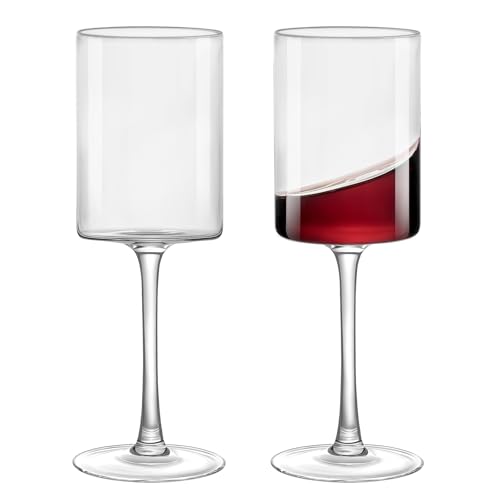 HAHASHOW 2er-Set Lange Stiel-Rotweingläser (460 Ml) Aus Bleifreiem Kristall – Quadratische Kelche Für Hochzeitsgeschenke, Jubiläen & Valentinstag In Premium-Geschenkbox von HAHASHOW
