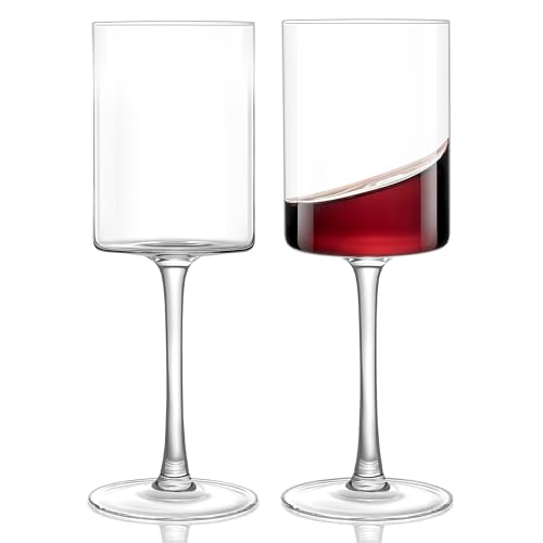 HAHASHOW 2er-Set Lange Stiel-Rotweingläser (460 Ml) Aus Bleifreiem Kristall – Quadratische Kelche Für Hochzeitsgeschenke, Jubiläen & Valentinstag In Premium-Geschenkbox von HAHASHOW
