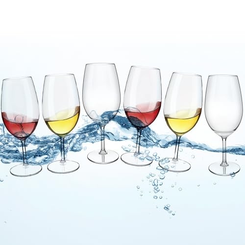 HAHASHOW Schwimmende Tritan Plastik Weingläser Set, 640ML Camping Weingläser, Bruchsicher für Bars, Hochzeit, Picknick und Poolparty, 6er Set von HAHASHOW