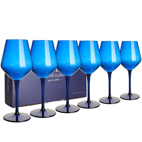 HAHASHOW Unzerbrechliches Camping Weingläser Bunt, 6 Stück 440ml Tritan Kunststoff Weingläser Set Schwimmende für den Pool Party, Blau von HAHASHOW