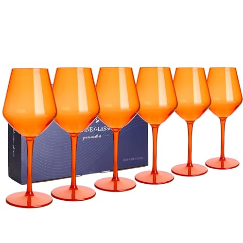 HAHASHOW Unzerbrechliches Camping Weingläser Bunt, 6 Stück 440ml Tritan Kunststoff Weingläser Set Schwimmende für den Pool Party, Orange von HAHASHOW