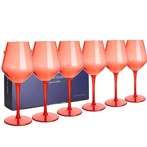HAHASHOW Unzerbrechliches Camping Weingläser Bunt, 6 Stück 440ml Tritan Kunststoff Weingläser Set Schwimmende für den Pool Party, Rot von HAHASHOW