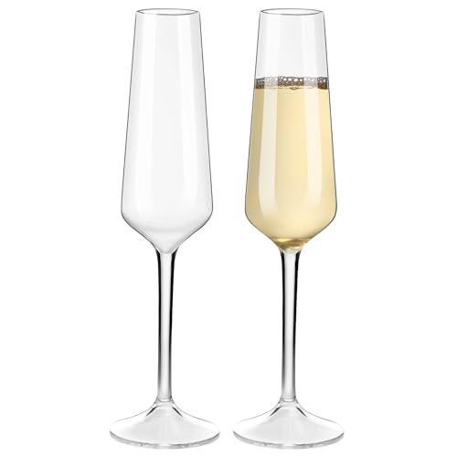 HAHASHOW Unzerbrechlich Tritan-Kunststoff Champagnergläser, Sektgläser, Camping Weingläser, 224ml Sektflöten für Party, Spülmaschinenfest, 2er Set von HAHASHOW