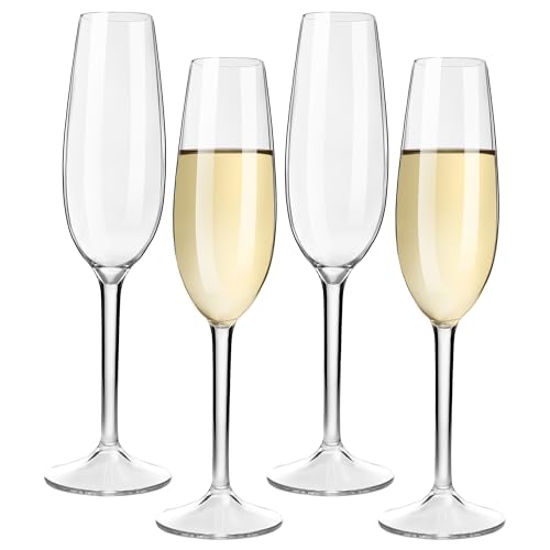 HAHASHOW Unzerbrechlich Tritan-Kunststoff Champagnergläser, Sektgläser, Camping Weingläser, 226ml Sektflöten für Party, Spülmaschinenfest, 4er Set von HAHASHOW