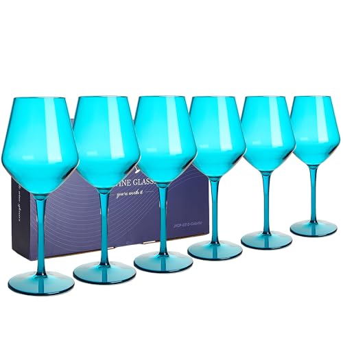 HAHASHOW Unzerbrechlich Weingläser 6er Set 440ml Tritan Plastik Weingläser Spülmaschinenfest Gläser Bunt Mehrweg für Geschenk Freundin, Blauer See HAHASHOW Unzerbrechlich Weingläser 6er Set 440ml Tritan Plastik Weingläser Spülmaschinenfest Gläser Bunt Mehrweg für Geschenk Freundin, Blauer See von HAHASHOW