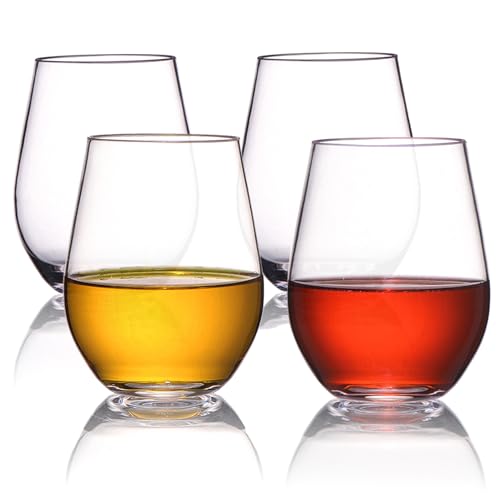 HAHASHOW Unzerbrechliche Weingläser Ohne Stiel, Tritan Kunststoff Camping Weingläser fur Whiskey, Saft, Milch, 470 ml Plastik Tasse 4er Set von HAHASHOW