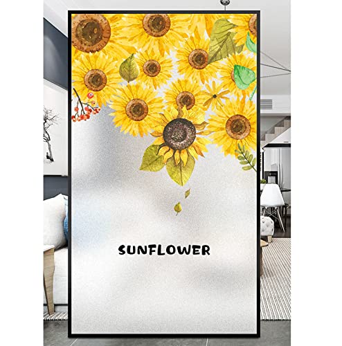 Fensterfolien Blickdicht statischselbsthaftend sichtschutz milchglas Fenster Aufkleber Anti-UV Folie Sonnenblume 70X100CM von HAHII