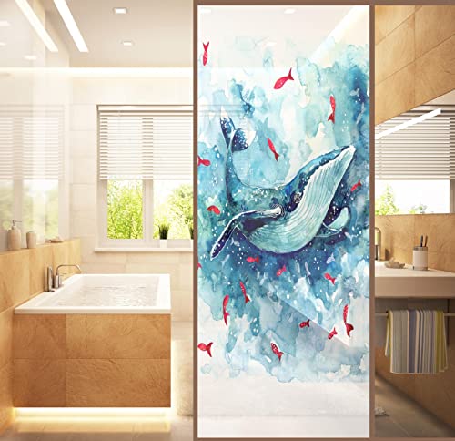Fensterfolien Blickdicht statischselbsthaftend sichtschutz milchglas Fenster Aufkleber Anti-UV Folie Wal 58X120CM von HAHII