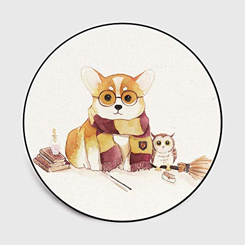 HAHII Teppich rund Corgi 100CM Waschbarer Rutschfester Innenteppich, geeignet für Wohnzimmer, Schlafzimmer, Kinderspielzimmer von HAHII
