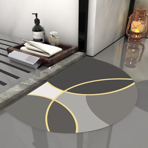 Super Absorbierende Bodenmatte Badematte Einfach zu SäUbern, SaugfäHige Bodenmatte, Geeignet FüR Badezimmer, KüChe, Schlafzimmer, Maschinenwaschbar und Schnell Trocknend 50X80CMgraugoldener Halbkreis von HAHII