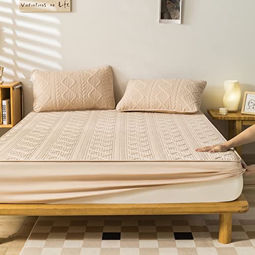 HAIBA Bedding Gesteppte Matratzenauflage 90x200cm+30cm Beige Premium Spannbettlaken,Boxspringbett & Wasserbett - Spannbetttuch - Bettlaken - 100% Jersey Baumwolle HAIBA Bedding Gesteppte Matratzenauflage 90x200cm+30cm Beige Premium Spannbettlaken,Boxspringbett & Wasserbett - Spannbetttuch - Bettlaken - 100% Jersey Baumwolle von HAIBA