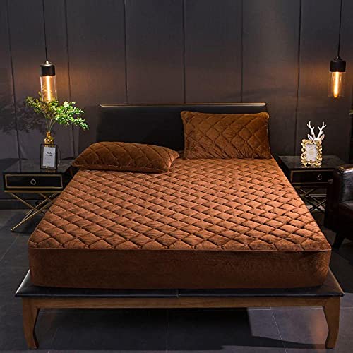 HAIBA Plüsch Spannbettlaken 180x200cm Frottee Matratzenbezug Kaffee Bettlaken Extratiefes Doppelbett Mikrofaser Spannbetttuch für Matratze Hohe für bis 30 cm sehr weich Winterbettwäsche von HAIBA