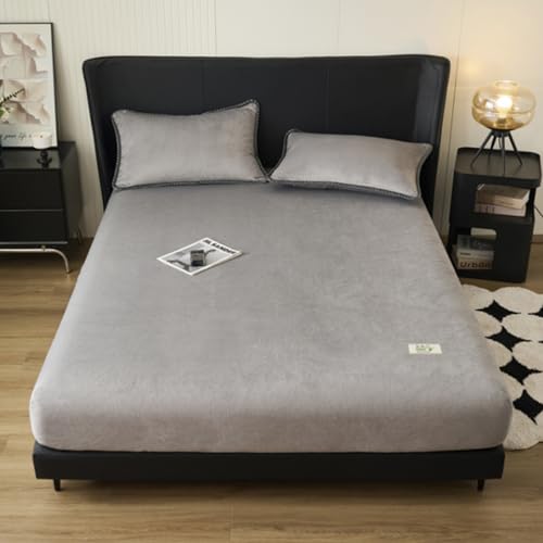 HAIBA Flanell Spannbettlaken Bettlaken 150x200cm Grau Cashmere Touch Kuschelig Flauschig Plüsch Flanell Bettlaken Spannbetttuch für Hohe Matratze bis 25-30cm Tagesdecken von HAIBA