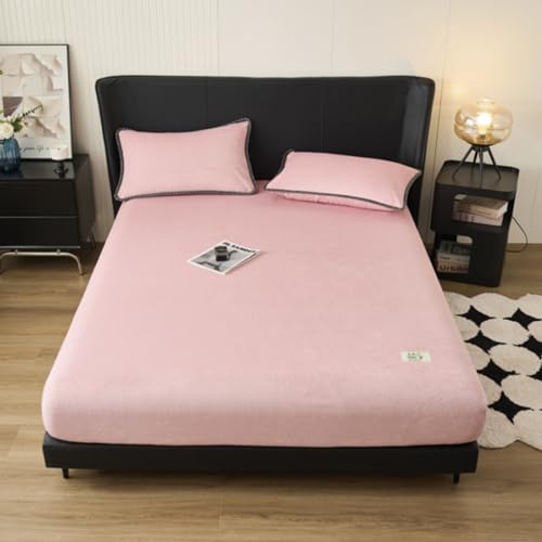 HAIBA Flanell Spannbettlaken Bettlaken 200x220cm Rosa Cashmere Touch Kuschelig Flauschig Plüsch Flanell Bettlaken Spannbetttuch für Hohe Matratze bis 25-30cm Tagesdecken von HAIBA