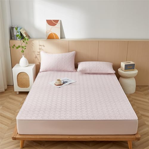 HAIBA Gesteppte tagesdecke spannbettlaken 180x200cm Rosa Weich Mikrofaser Matratzen Topper, Höhe bis 30cm mit Spannumrandung, Matratzenschoner Unterbett auch für Boxspring-Betten matratzenbezug von HAIBA