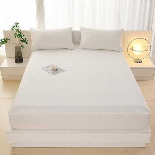 HAIBA Gesteppter Matratzenschoner 150 x 200 cm Weiß Flauschige spannbettlaken für Boxspringbett Topper Matratze bis 30cm Bettlaken 100% Baumwolle Jersey Spannbetttuch von HAIBA