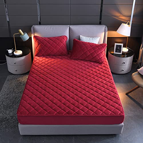 HAIBA LuxuriöSer Gesteppter Matratzenschoner - Bedding Spannbetttuch - GebüRstete Mikrofaser Spannbettlaken - Tiefe Tasche - Waschbarer Matratzenschutz - Weich FüR Extra Komfort,rot,180x200cm+36cm von HAIBA