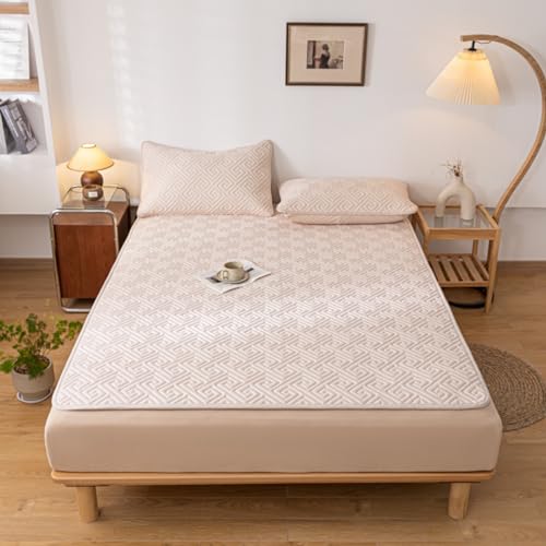 HAIBA Matratzenauflage 150X190cm Matratzenschoner Gesteppt Khaki weiche Matratzen Topper, Atmungsaktive & schnell trocknende Matratzenauflage, als Matratzenschutzbezug geeignet von HAIBA