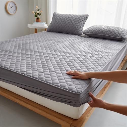 HAIBA Matratzenschoner 120 x 200 cm grau Gesteppte spannbettlaken für Boxspringbett bis 30 cm Höhe Matratzenauflage mit Mikrofaser-Polyester von HAIBA