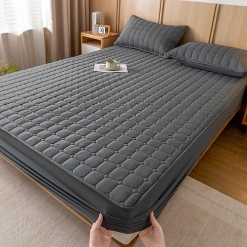 HAIBA Matratzenschoner 180 x 200 cm schwarz grau SPANNBETTLAKEN Matratzenhöhe bis 30 cm Spannbettlaken 2in1 Bio-Baumwolle geräuschlos für Boxspringbett geeignet von HAIBA